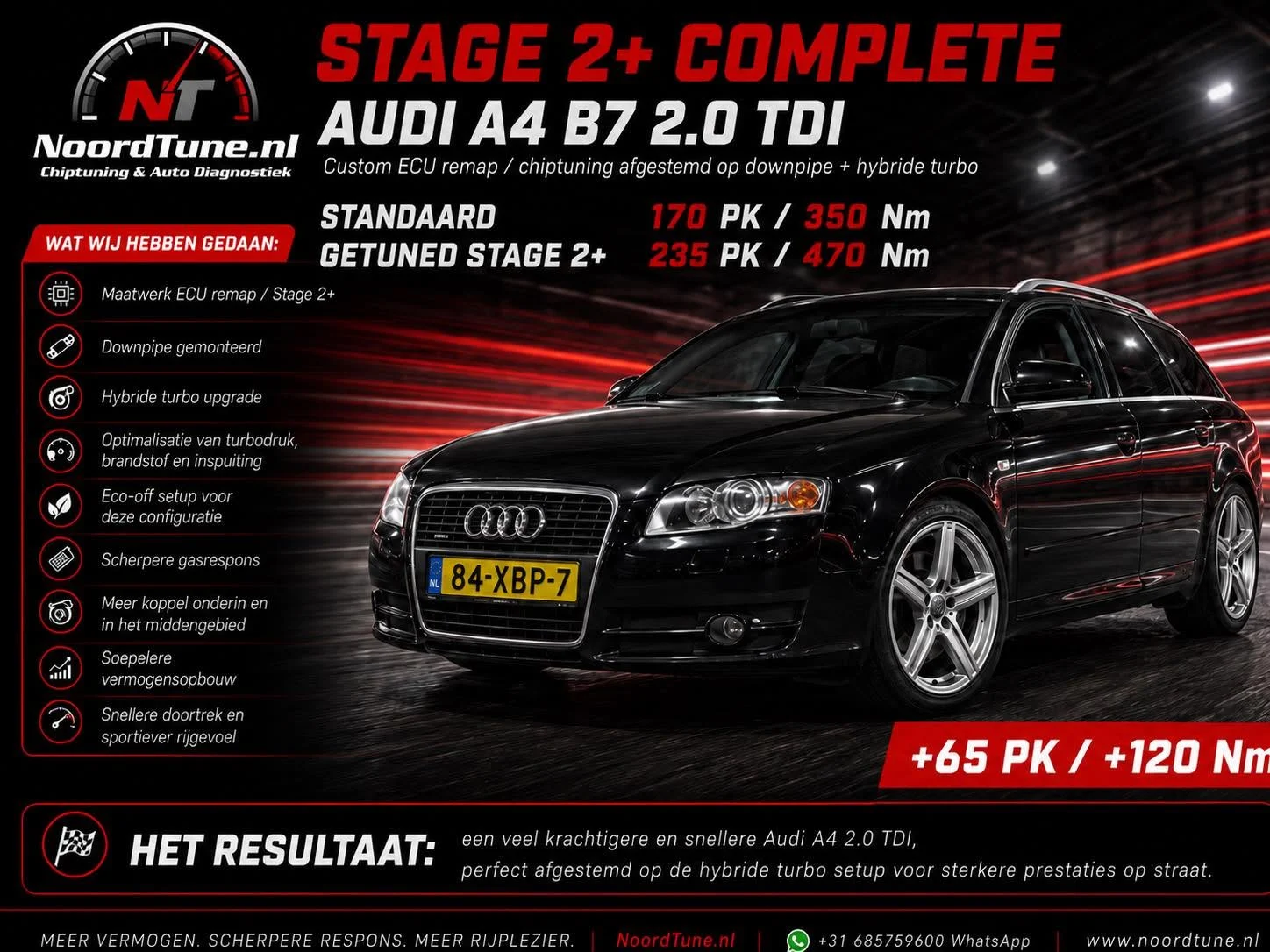 Audi A4 B7 2.0 TDI Stage 2+ chiptuning resultaat bij NoordTune.nl