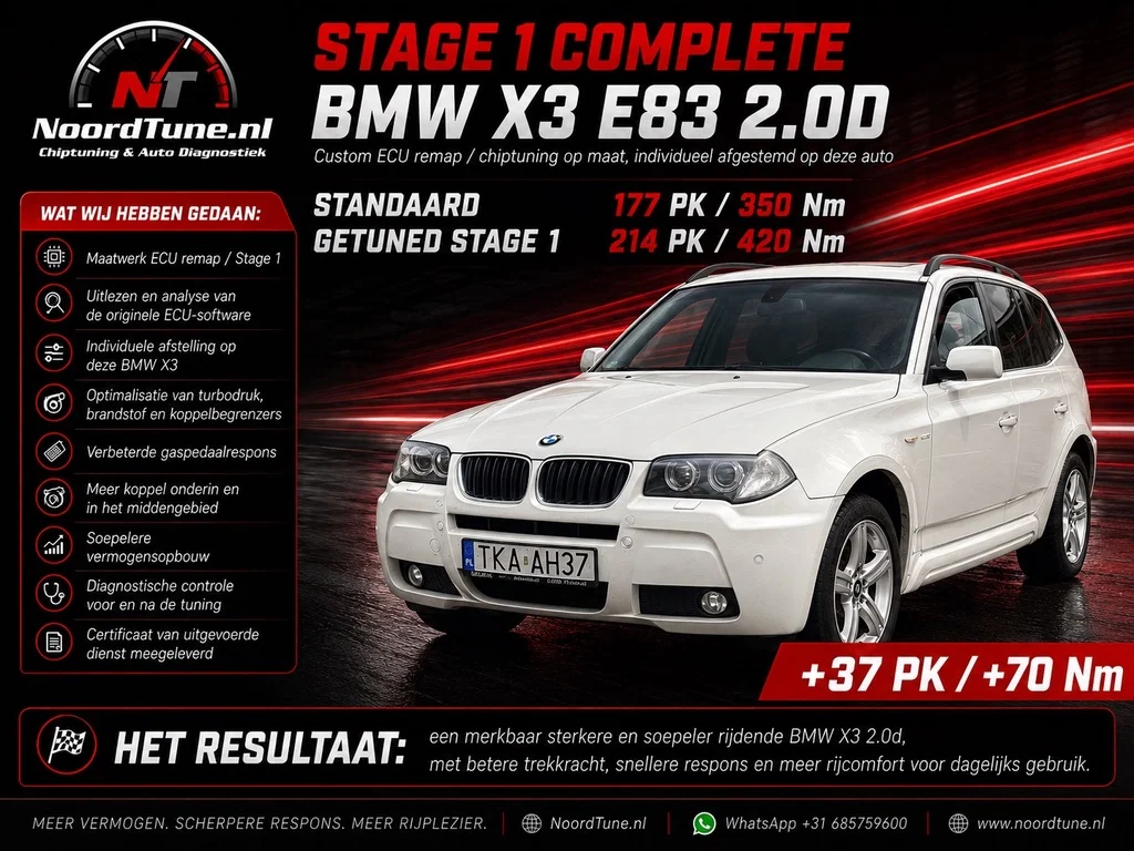 BMW X3 E83 2.0d Stage 1 ECU remap result at NoordTune.nl